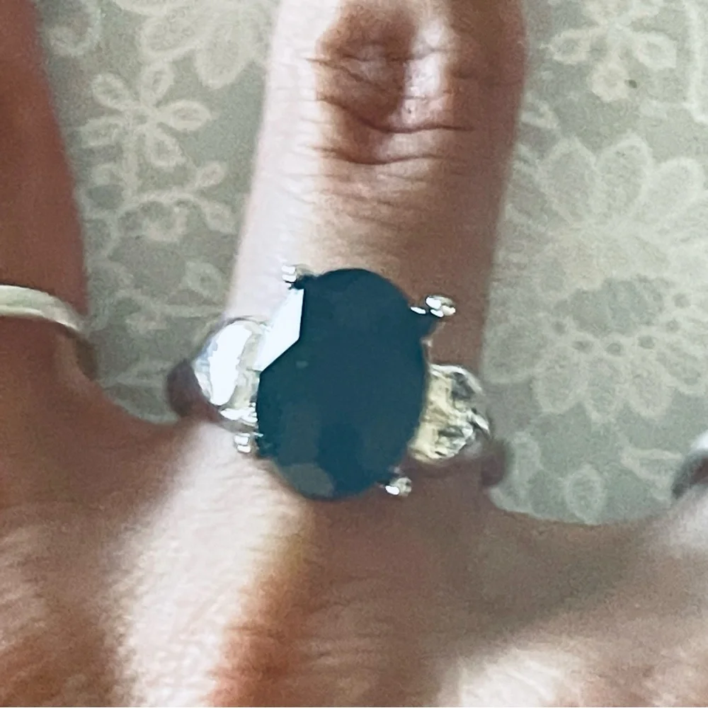New Black Agate Polished Silver Handmade Oval Cut Heart Gemstone Ring